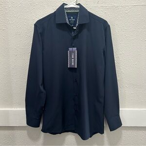 Tom Baine Navy Slim Fit 4-Way Stretch Wrinkle Free Button Down Top NWT Small